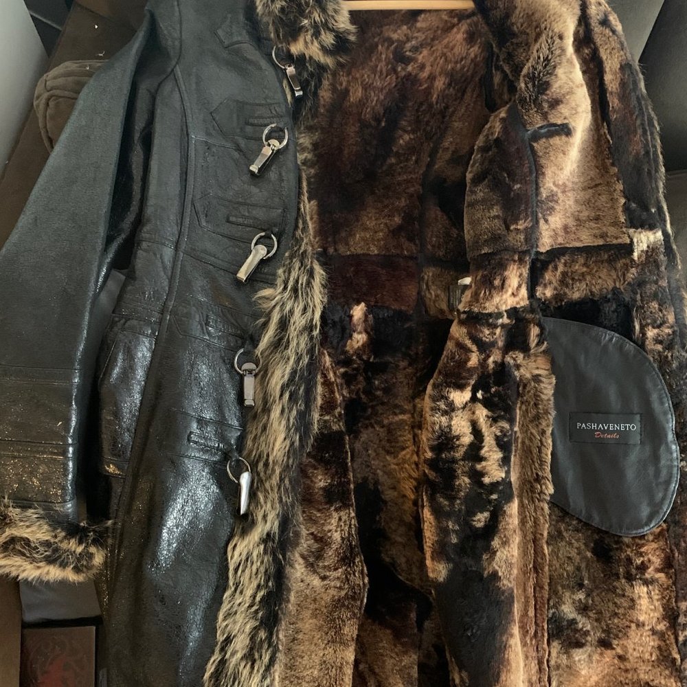 PASHA VENETO BLACK/ BROWN SHEARLING LEATHER FUR LINED TRIM COAT JACKET XS - Picture 4 of 8